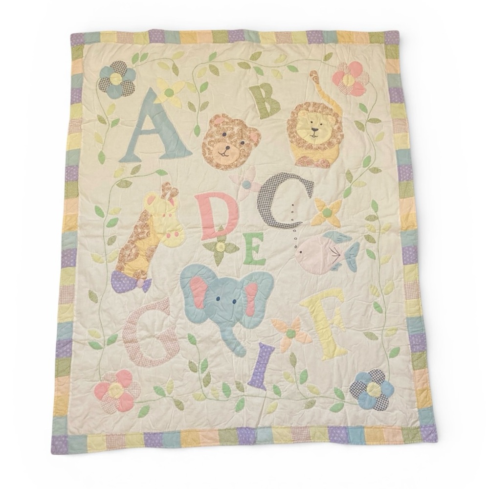 Vintage Handmade Baby Blanket Quilt Tapestry Wall Hanging Nursery Animals ABC’s